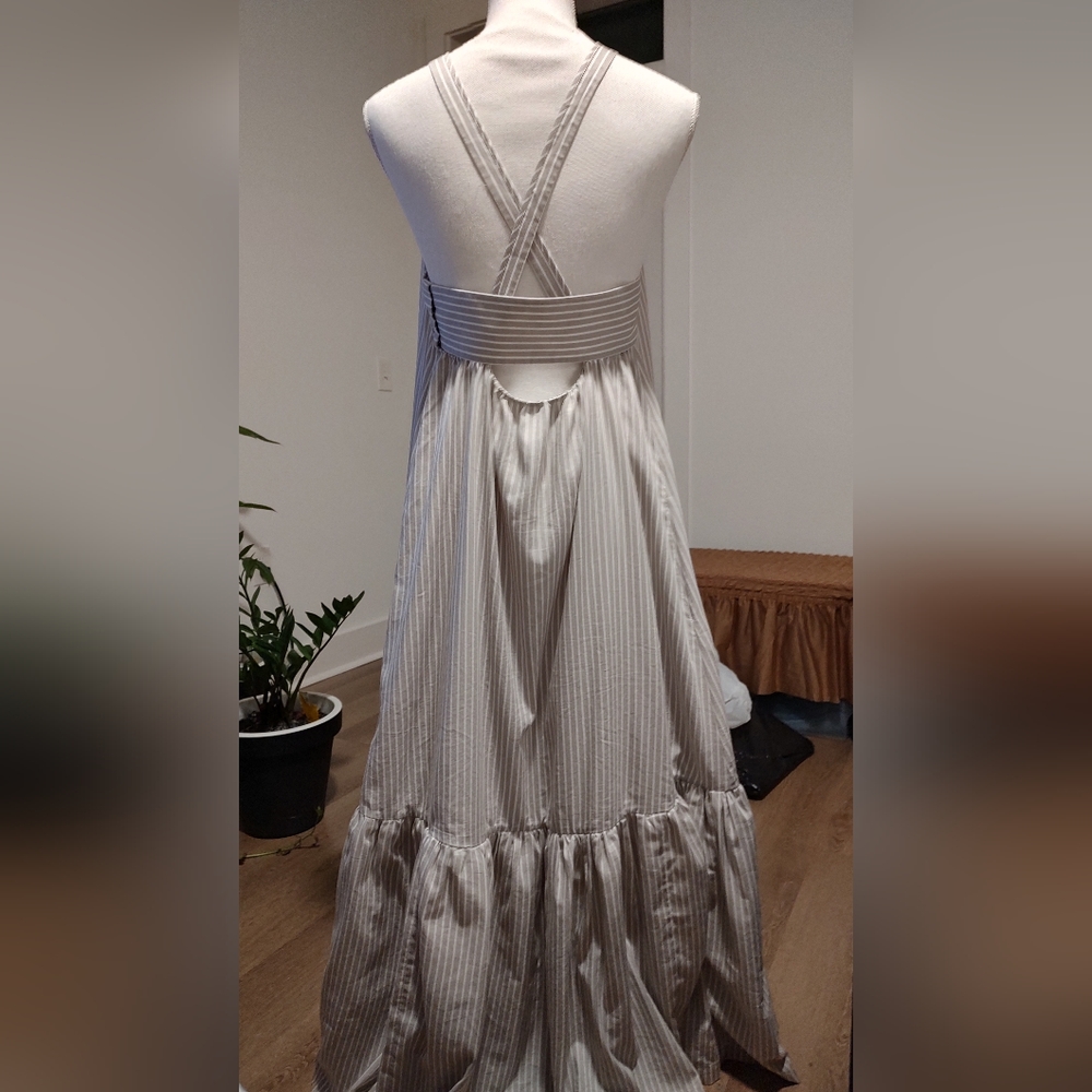 Cotton Blend Maxi Striped Dress With Cris Cross Straps Wedding Vacation Soft - Picture 4 of 10